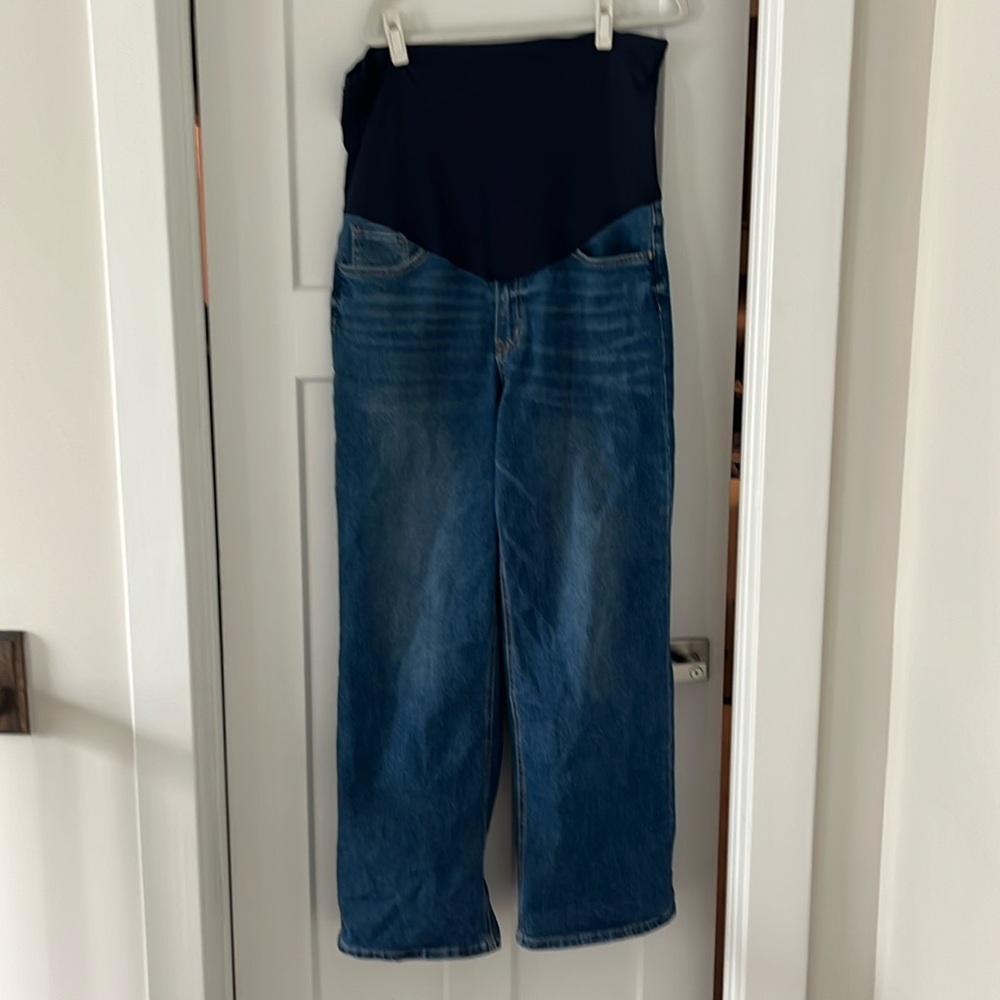 Pink blush maternity over the belly wide leg jeans